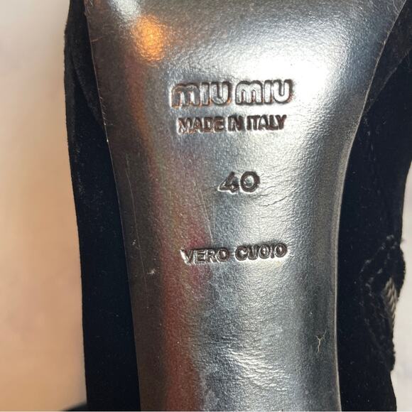 Miu Miu Black Velvet Crystal Embellished Ankle Boots Stiletto Heel Zip Booties - Picture 10 of 12